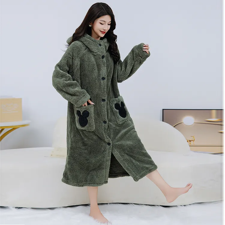 卡通舒棉绒睡袍男女同款可爱秋冬保暖外穿小姐姐加绒加厚家居服