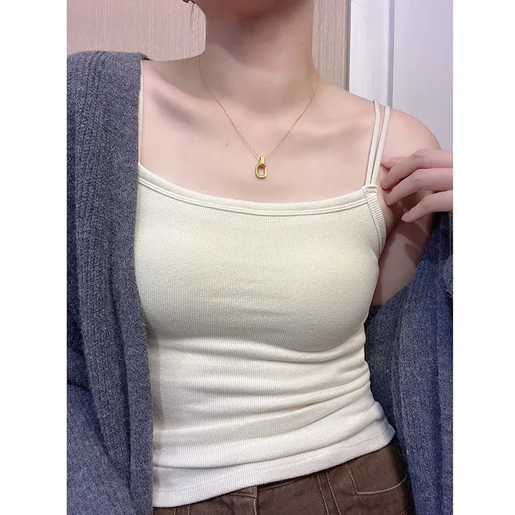 双肩带磨毛吊带背心女秋冬保暖内搭打底带胸垫文胸一体式美背上衣