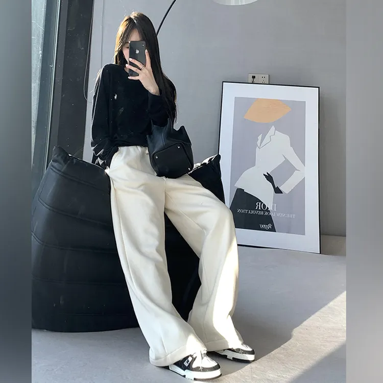 TS SHOP 超舒适宽松直筒裤2023新款女卫裤运动裤加厚休闲裤子冬季