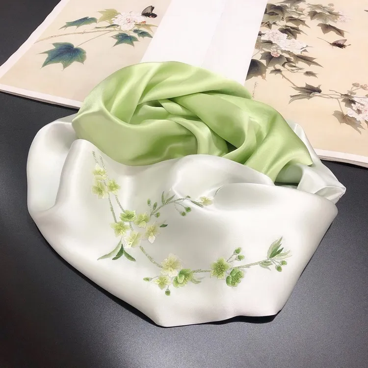 高档礼盒苏绣手工刺绣旗袍妈妈绣花加长桑蚕丝围巾真丝丝巾女送礼