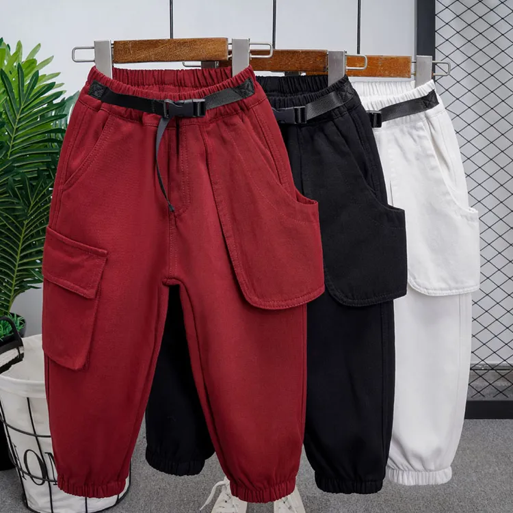 男童冬装新款加绒工装裤童装安哥拉红色加后保暖休闲裤男一体绒裤
