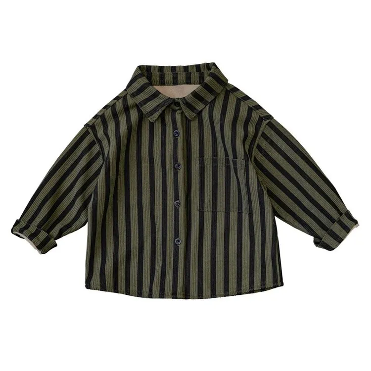 男宝宝冬季新款保暖衬衫儿童帅气灯芯绒加绒衬衣中大童一体绒外套