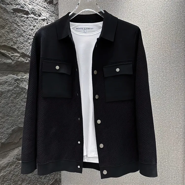 2025初秋针织衫外套男简约潮流休闲百搭春秋翻领开衫毛衣夹克衫