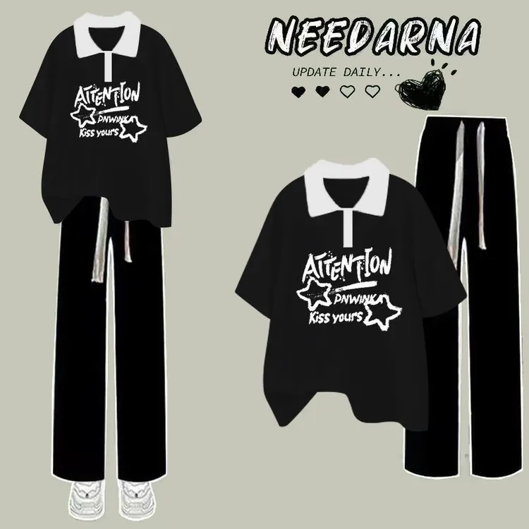 女童夏季短袖套装2024新款休闲中大童多巴胺两件套