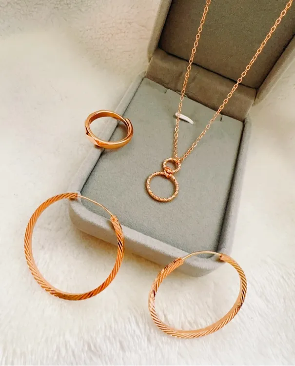 铜合金项链 parilar新款玫瑰金色耳圈项链三件套精美时尚百搭775