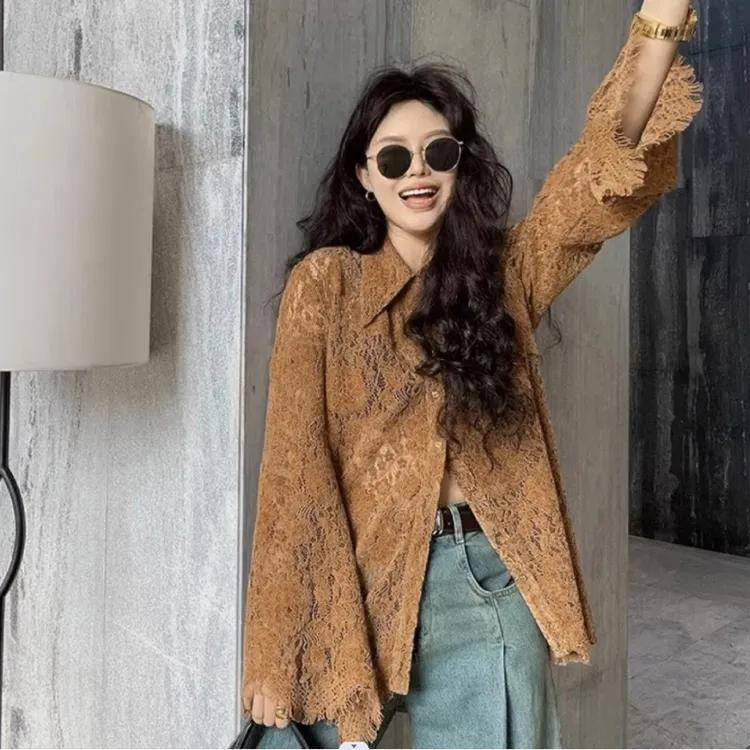 咖色蕾丝高端精致衬衫女装2024新款早春chic上衣温柔高级感超好看