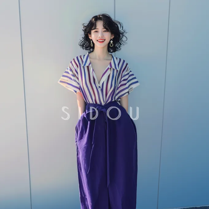 小众不撞款套装夏季盐系轻熟简单大方的气质条纹衬衫半身裙两件套