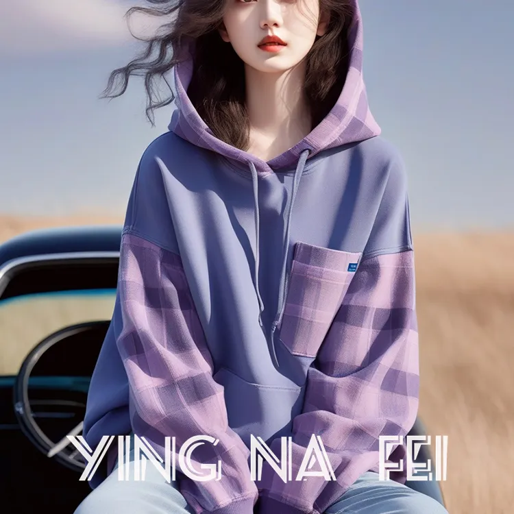 气质格纹设计感宽松气质连帽卫衣女2025新款爆款秋季别致独特上衣
