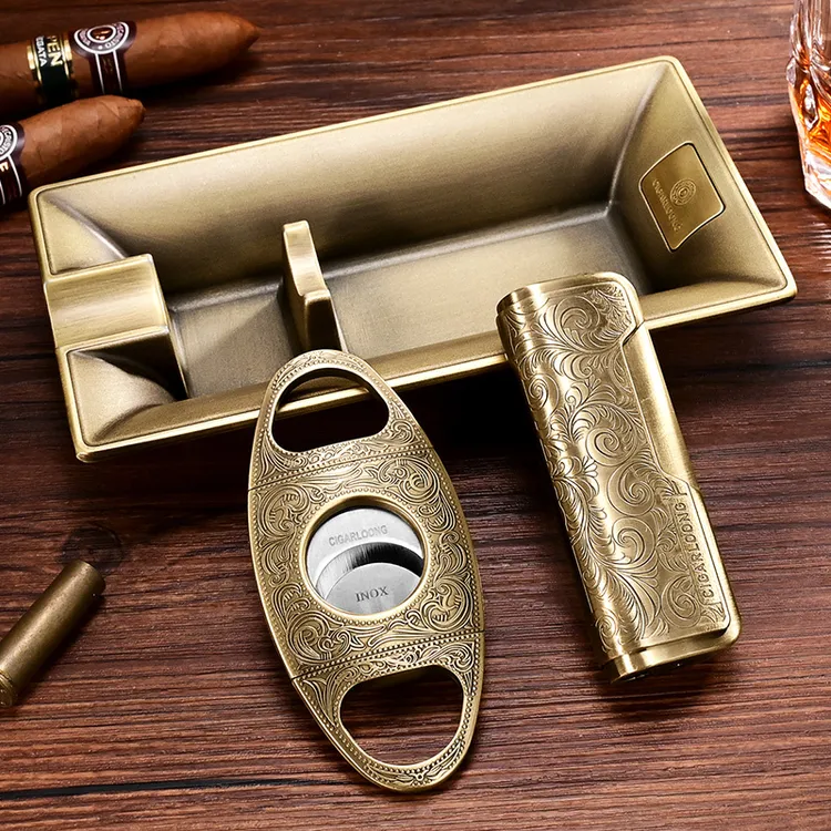 CIGARLOONG茄龍适用雪茄锋利古巴剪刀雪茄烟灰缸经典套装精美包装