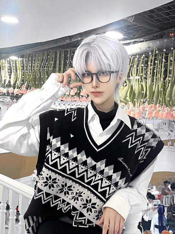 DF未定事件簿莫莫同款学院风提花套头V领设计感针织马甲通勤百搭