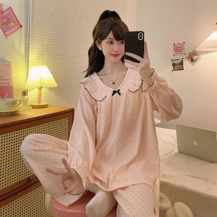 云朵棉大码睡衣女套装加大加肥胖MM250斤甜美V领长袖休闲装家居服