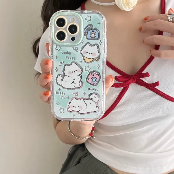 ins可爱小狗镜面手机壳女适用iPhone15苹果VIVO华为荣耀OPPO小米