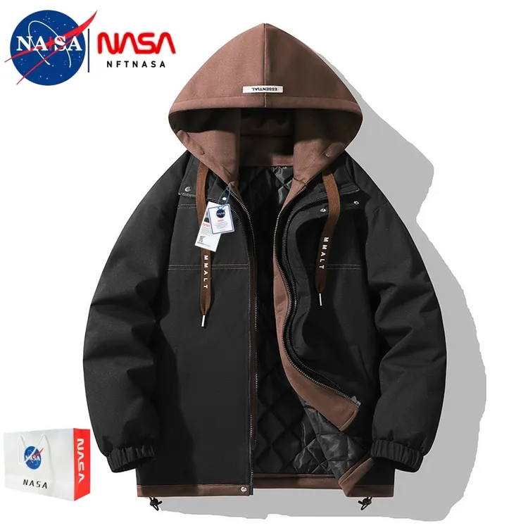 NASA联名夹克男美式复古假两件连帽外套情侣款秋冬季加棉潮流上衣