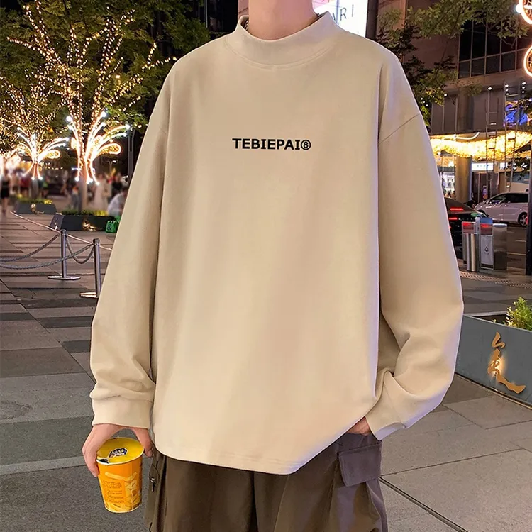 半高领打底衫男秋冬季新款德绒宽松潮流长袖t恤ins内搭保暖上衣服