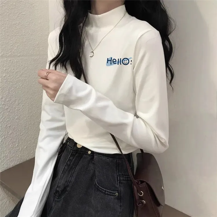 磨毛双面德绒打底衫女秋冬季修身百搭高领内搭保暖长袖t恤上衣潮