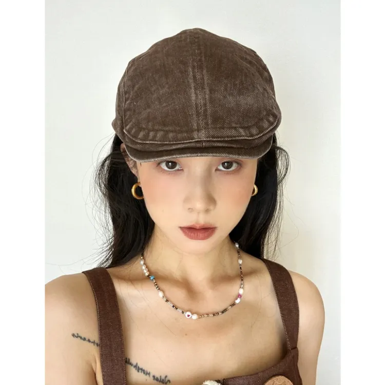 高级感水洗牛仔复古前进帽女四季嘻哈鸭舌帽子女显脸小文艺画家帽