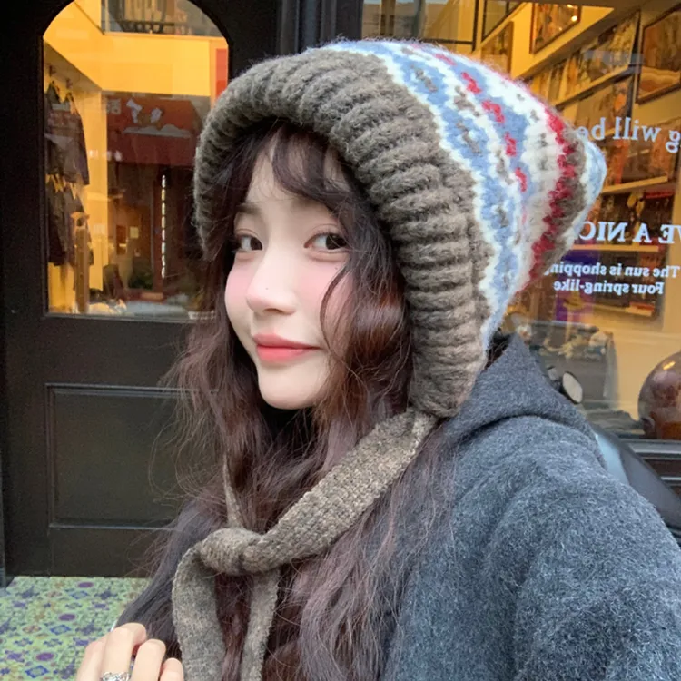 两用包包帽~复古着风渔夫帽子绑带堆堆帽保暖毛线帽民族风帽