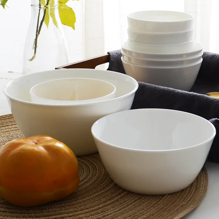 纯白斜口碗日式和风东洋碗家用深碗汤碗面碗米饭碗小碗加高骨瓷碗