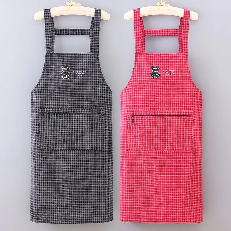 棉布围裙女加肥加大厨房家用做饭防油污围腰男上班加长全棉工作服