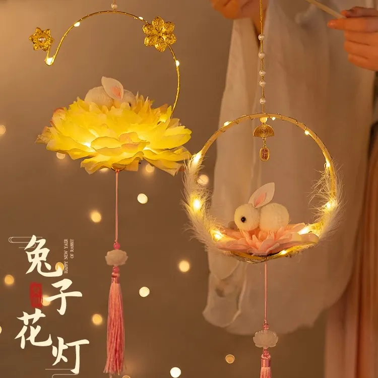 中国风花灯中秋节玉兔古典风灯笼新款礼物可爱手提宫灯diy材料包
