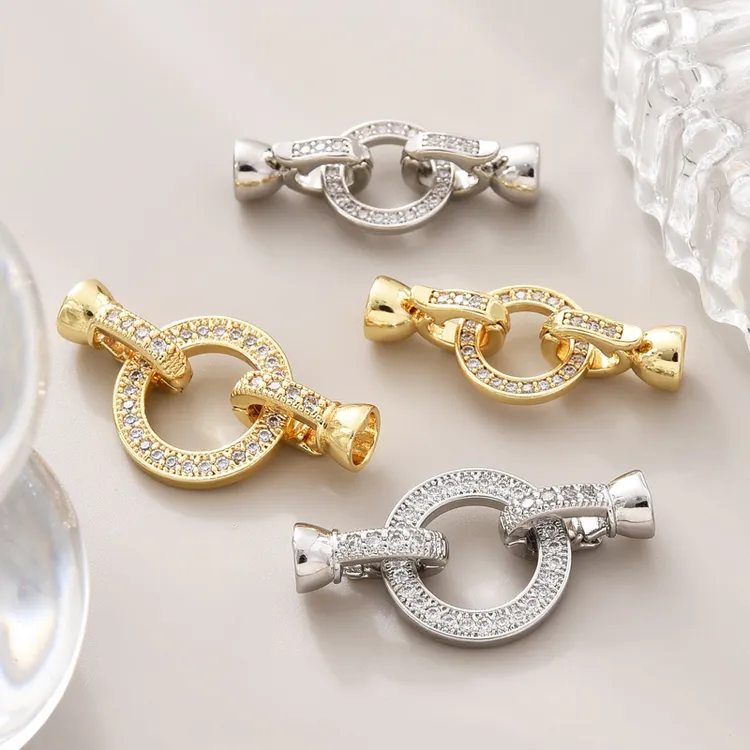 珍珠项链扣头圆圈镶锆手工收尾扣连接扣子母扣毛衣链diy万能扣