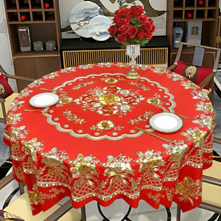 新款小圆桌桌子的布耐高温圆餐桌布红色圆形方形豪华桌布红色结婚