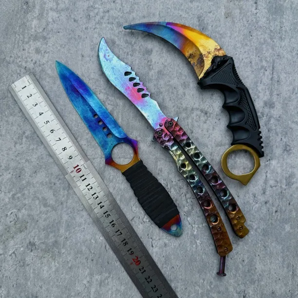 CSGO周边骷髅刀可淬火高硬度直刀不锈钢未开刃表面淬火游戏模型
