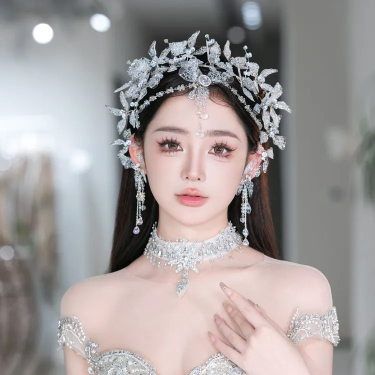 合金仿水晶婚庆饰品 00875新娘皇冠百搭重工华丽轻奢婚服配饰头饰