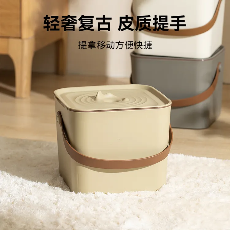 高颜值观山茶水桶复古家用茶桌桶便捷式皮质手提茶渣桶带盖高深桶