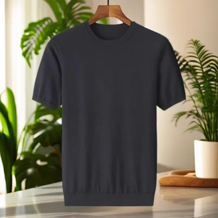 九九羊绒80支超精纺100%小山羊绒短袖可机洗圆领半高领正宗羊绒衫