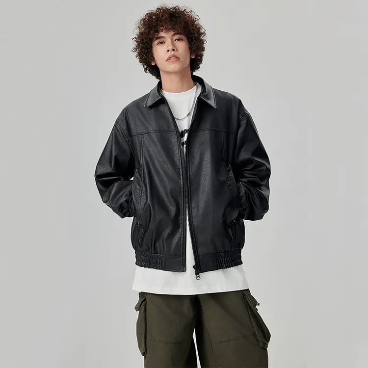 GETEVI25休闲皮衣外套情侣款短款夹克秋冬美式机车翻领皮衣外套