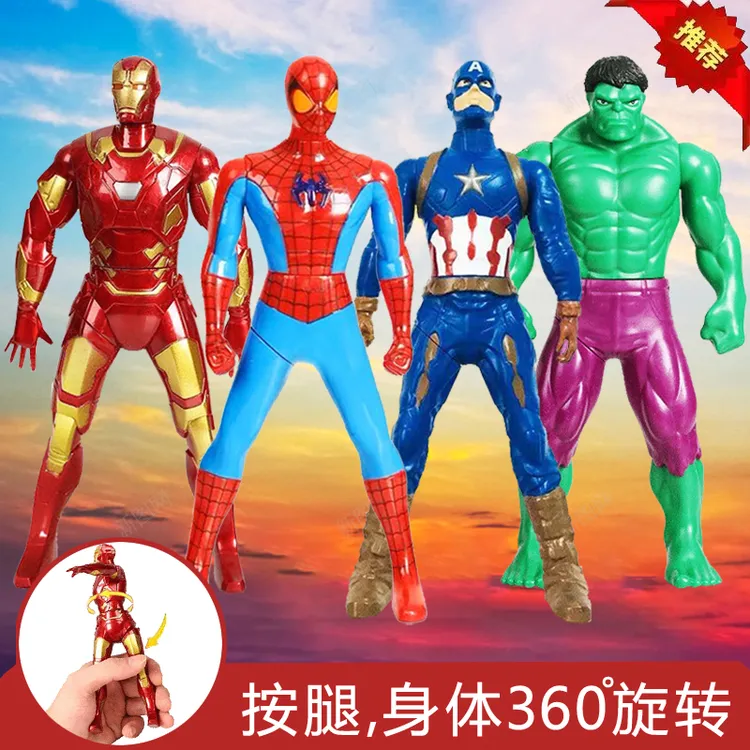 奥特曼按压旋转360度趣味手办绿人蜘蛛侠钢铁侠美队模型摆件玩具