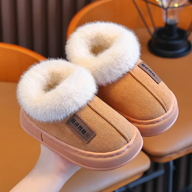 儿童棉鞋棉拖鞋包跟男女童小孩室内外穿保暖毛毛雪地棉靴子一脚蹬