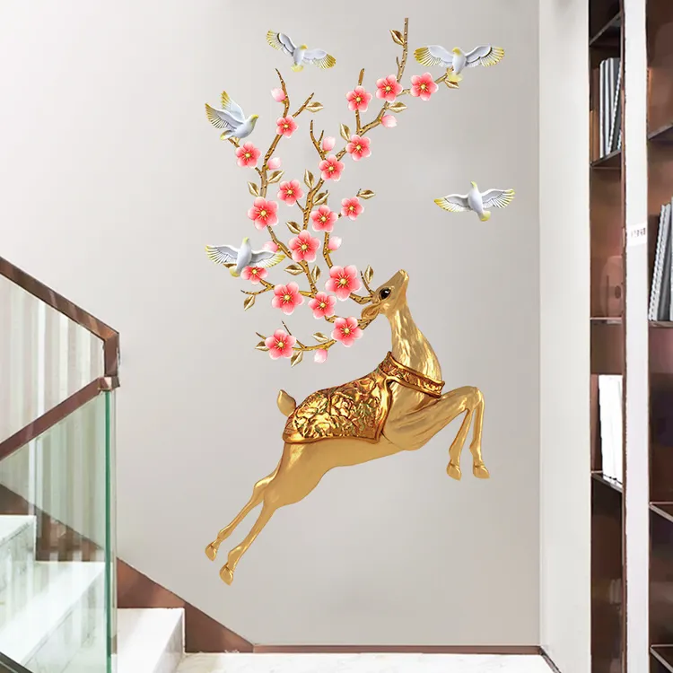 锐春金色梅花鹿现代北欧玄关餐厅卧室沙发电视背景装饰墙贴
