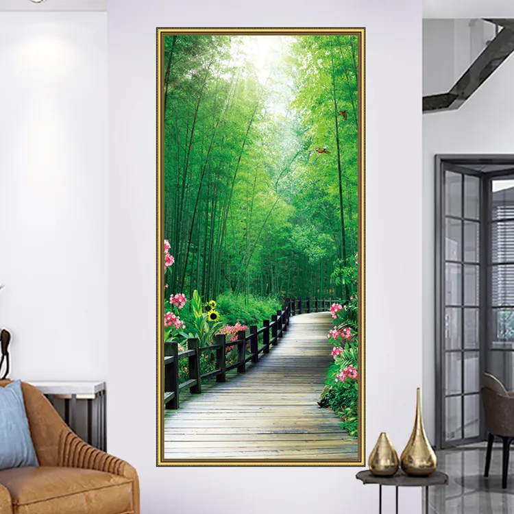 锐春玄关简美植物防水装饰画竖款自粘画房门过道楼梯风景墙画