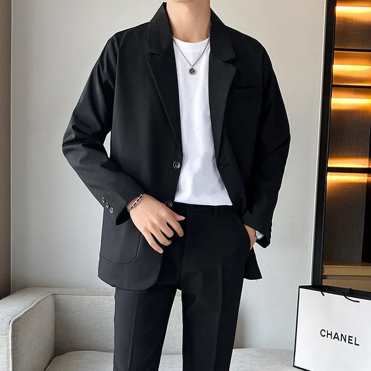2024春秋西服轻熟风长袖休闲西装男套装韩版宽松中袖男士西服外套