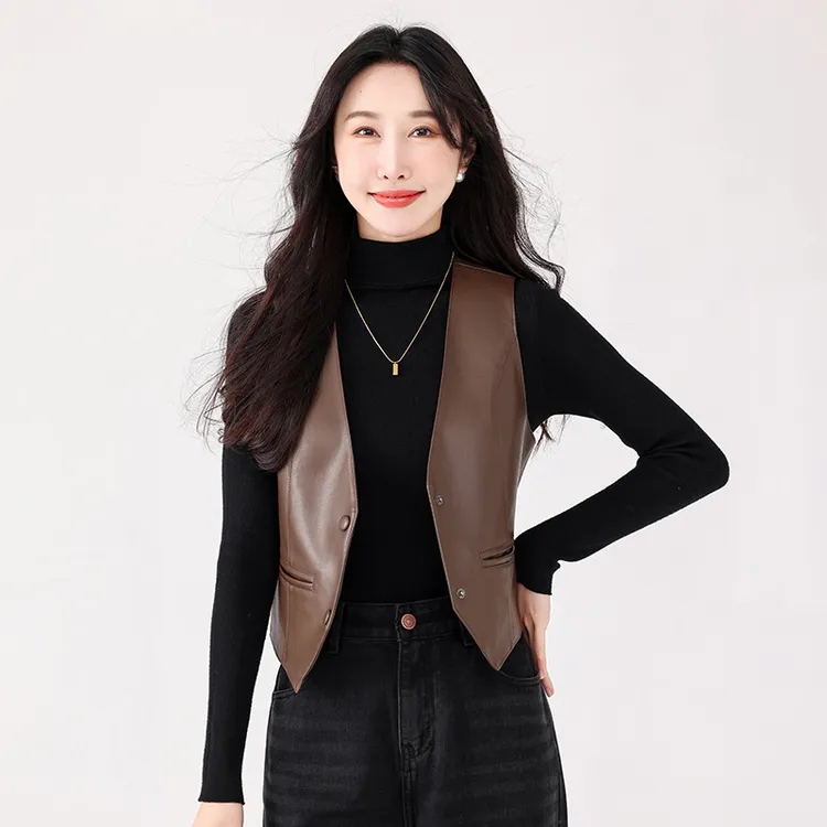 【海宁真皮2312】气质休闲百搭显瘦女士复古洋气极简轻奢网红皮马甲