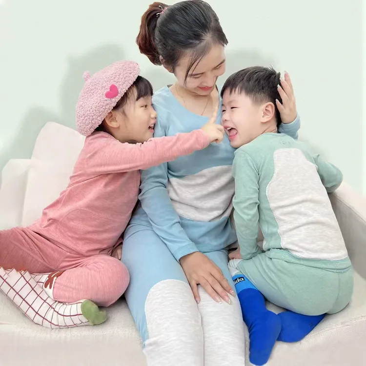 秋冬儿童德绒保暖内衣套装亲子款羊毛蚕丝贴片护肚膝背加厚秋衣裤