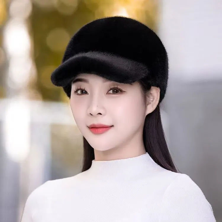 秋冬仿水貂毛绒保暖防寒棒球帽子女2024新款时尚百搭显脸小鸭舌帽