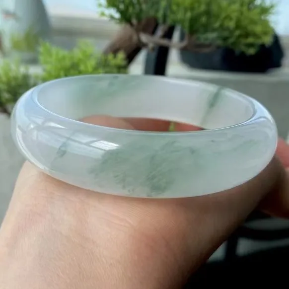 8新疆飘花金丝玉手镯女款女士贵妇旺夫玉镯正圈天山冰翠手镯飘绿