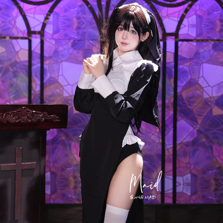 有心论 修女服cosplay万圣节性感女仆套装动漫网红大码护士连衣裙