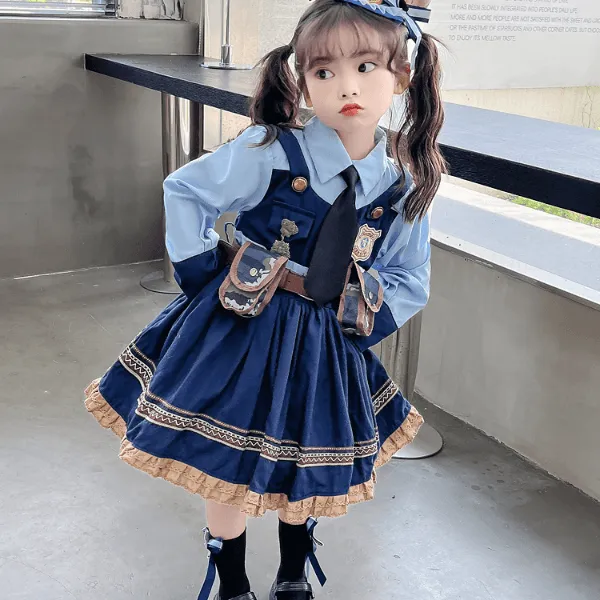 洛丽塔女童公主裙洋气长袖兔子警官衣服儿童连衣裙朱迪生日裙子