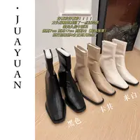 【橘阿媛】纯色粗跟法式小短靴显瘦时尚百搭高跟短靴#DPXA633-1