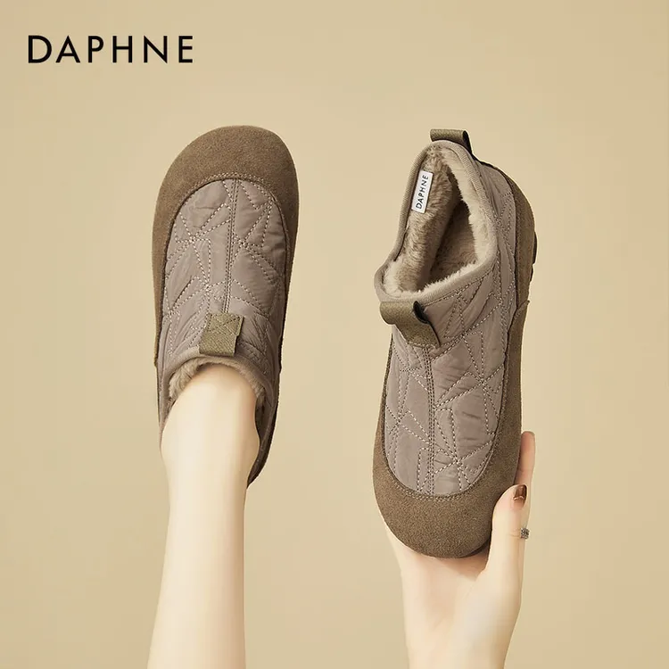 达芙妮一脚蹬妈妈鞋加绒棉鞋2025新款冬季爆款复古软底百搭豆豆鞋