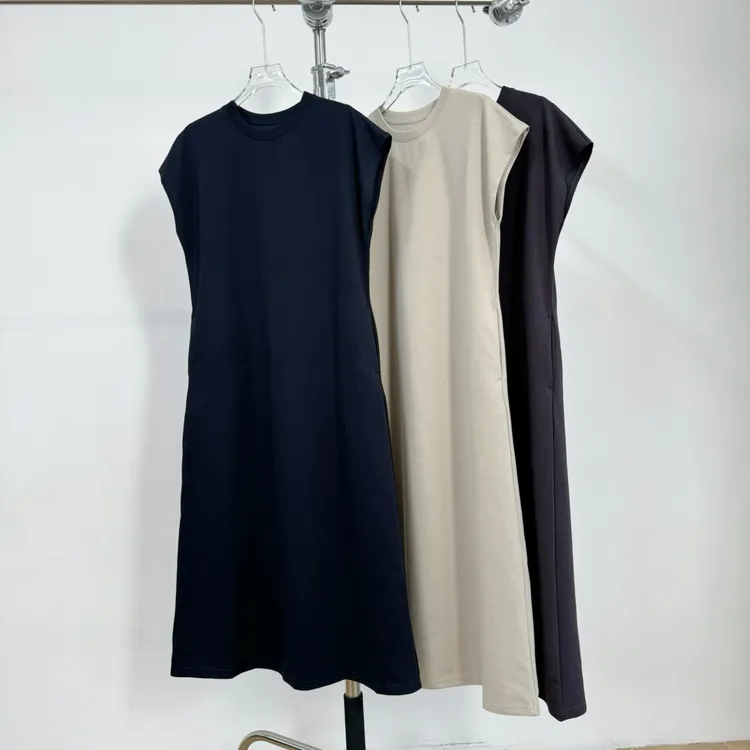 奶皮子【若若美】X-1765空气层飞飞袖连衣裙圆领百搭宽松显瘦长裙子