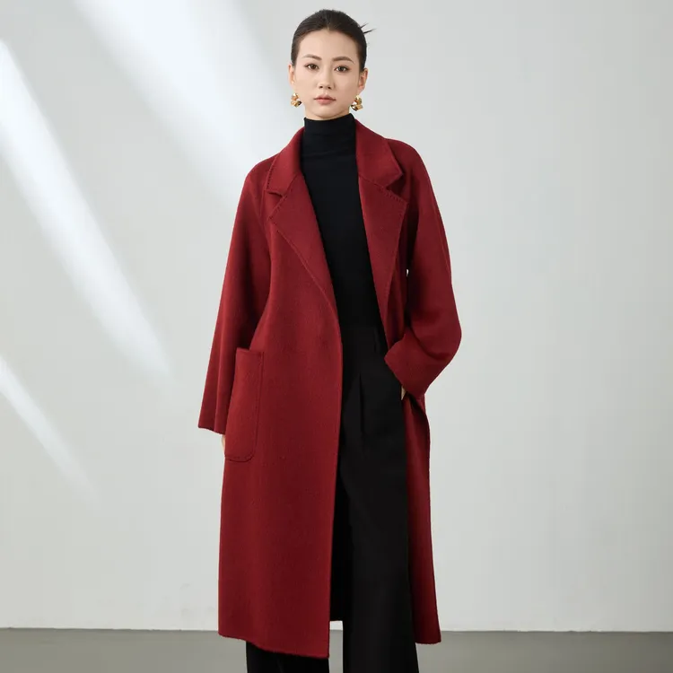 OGGIMODA25161双面驼绒大衣女2024新款秋冬大衣外套红色中长款