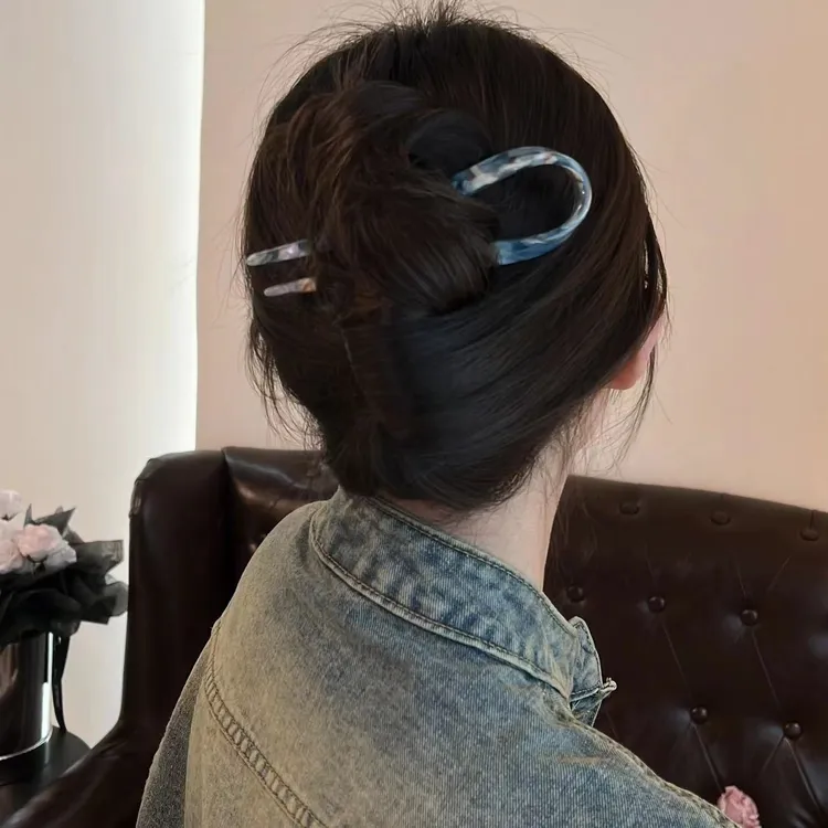 U型簪子慵懒气质盘头u型发簪星空古风款花苞头发叉优雅发簪