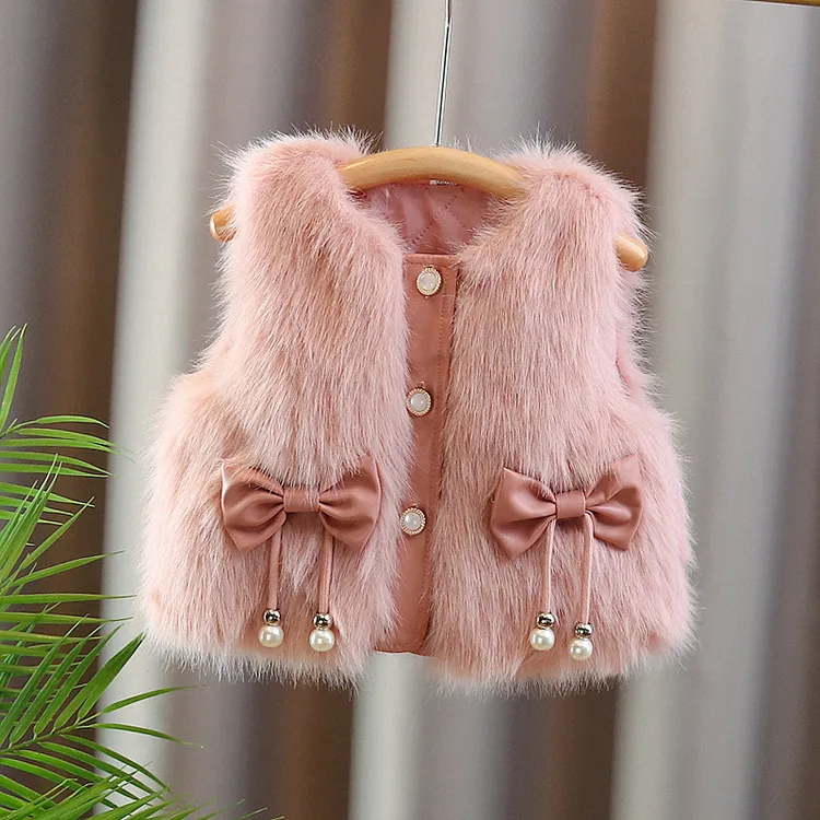 婴儿仿皮草马甲外套2025秋冬2岁宝宝洋气毛毛衣女童背心坎肩上衣
