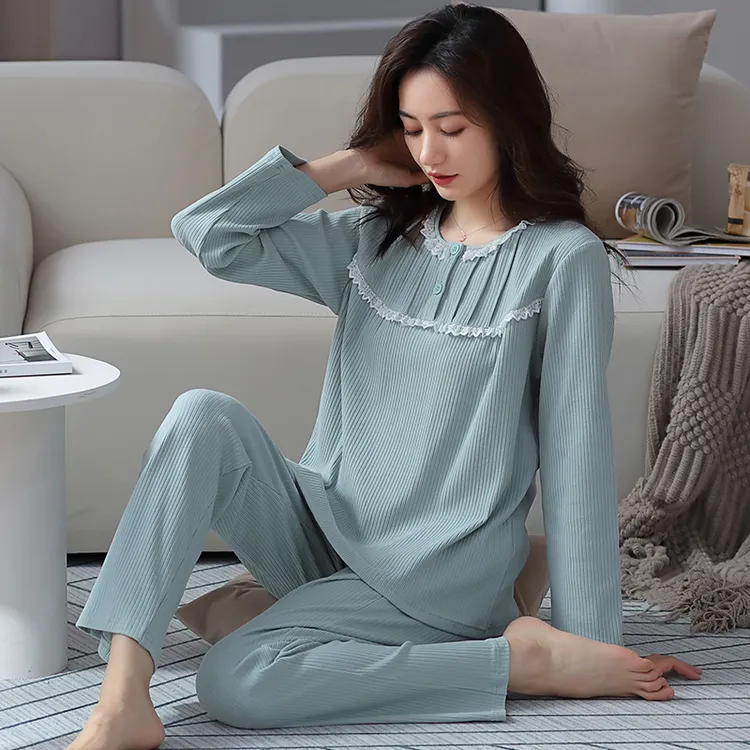 睡衣女妈妈秋季秋装纯棉长袖家居服中年女士秋天全棉宽松大码套装