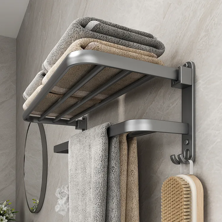 太空铝折叠毛巾架免打孔卫生间浴室置物架壁挂式洗手间厕所浴巾架